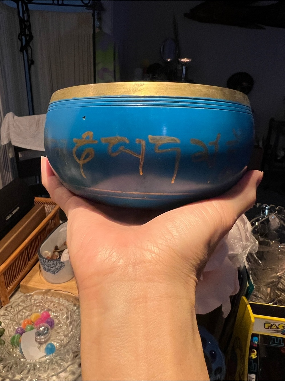 Blue and Gold Decorative Tibetan Singing Bowl 5.75” width